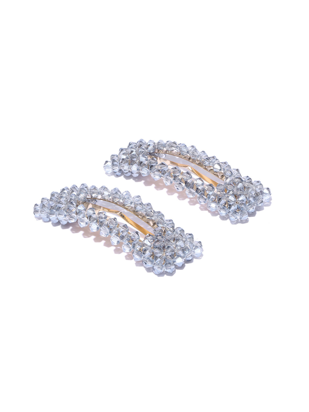 Blueberry set of 2 grey crystal beads detailing hair pins