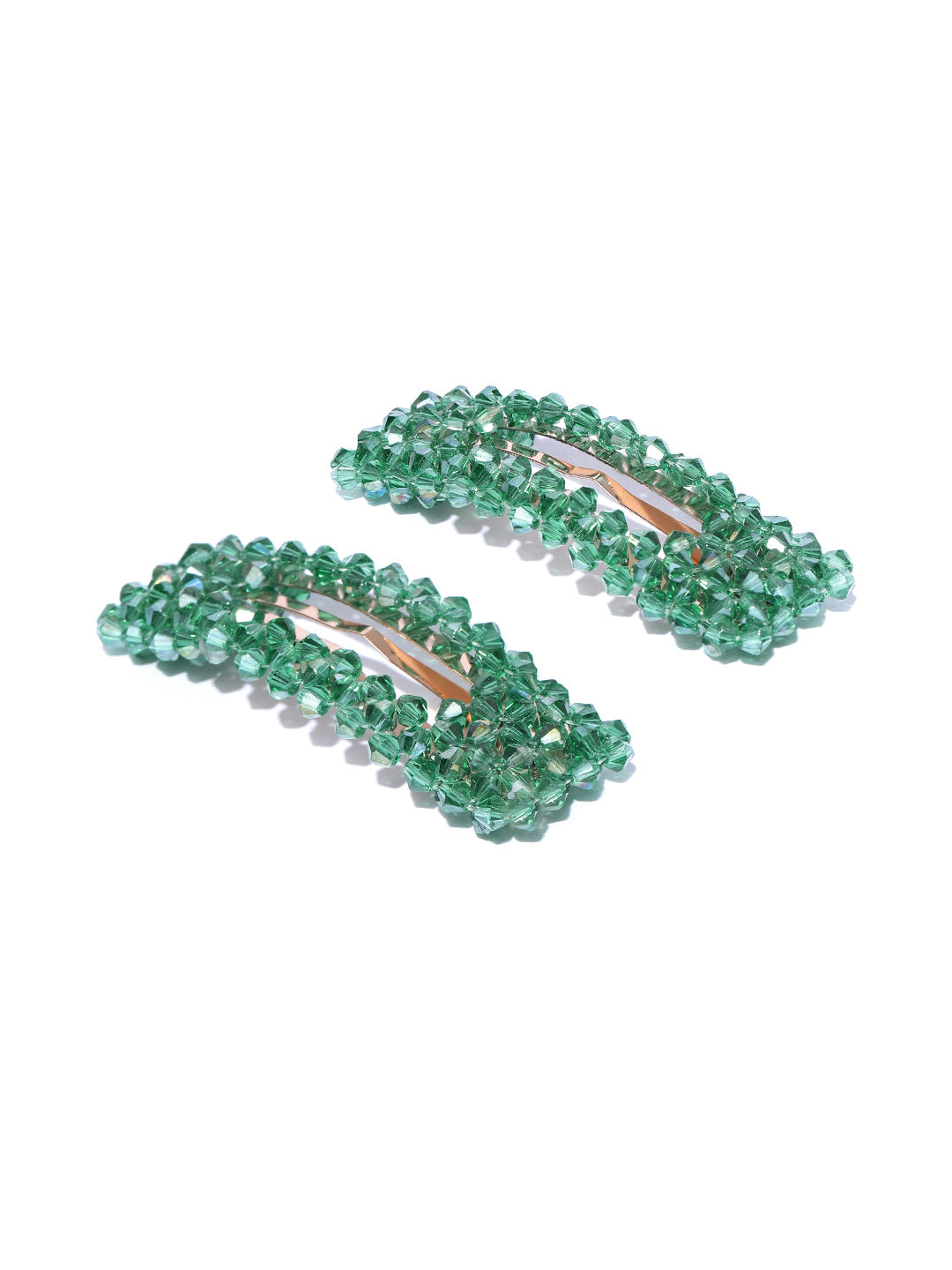 Blueberry set of 2 green crystal beads detailing hair pins