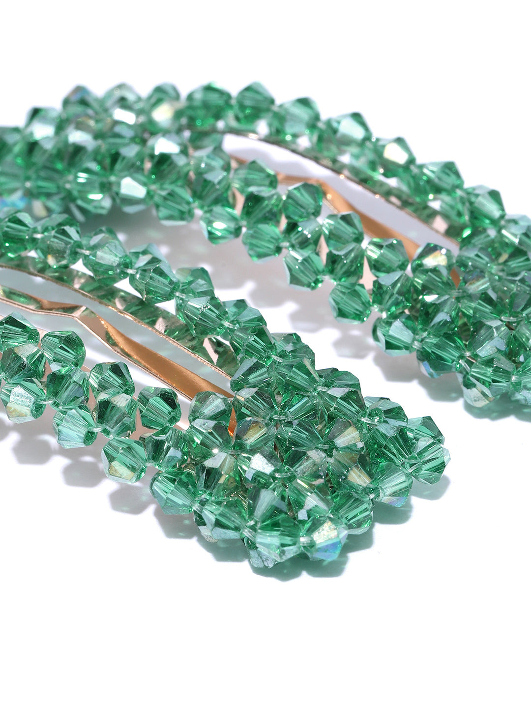 Blueberry set of 2 green crystal beads detailing hair pins