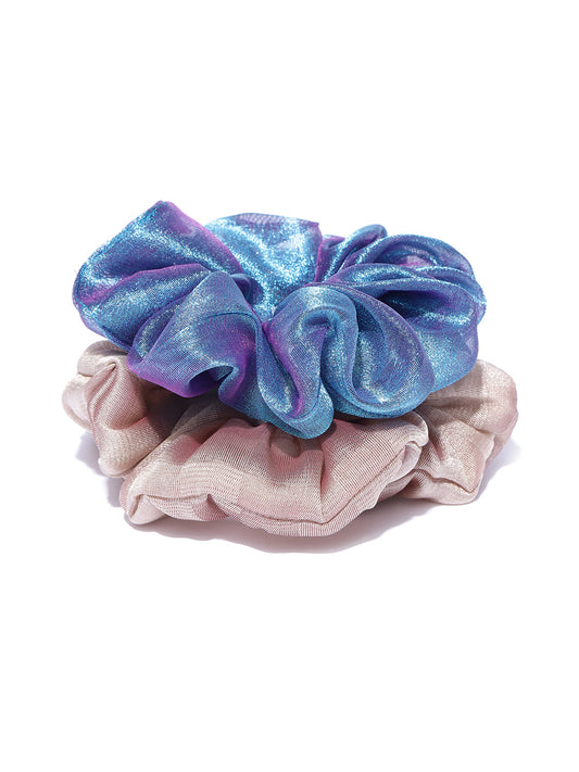 Blueberry set of 2 blue and beige scrunchies