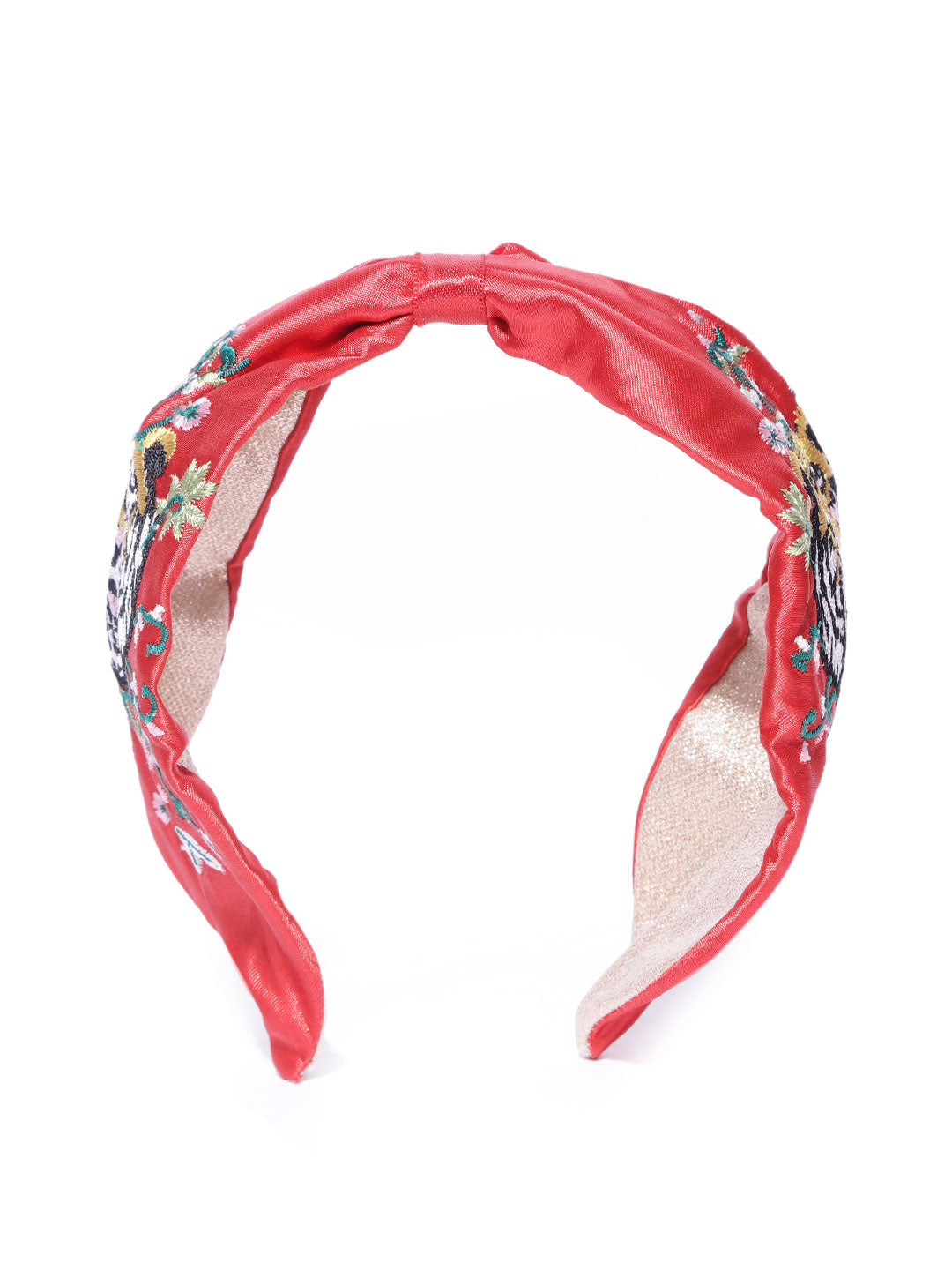 Blueberry tiger embroidery red satin knot hair band