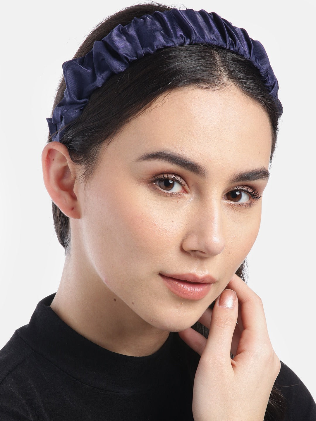 Blueberry navy blue pleated hair band