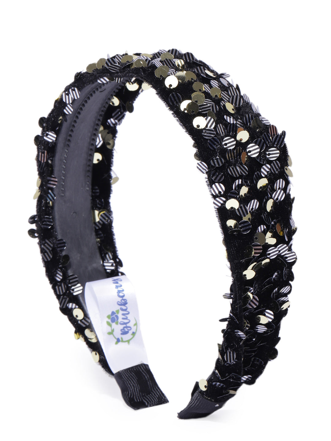 Blueberry Multi sequin embellished black velvet hair band