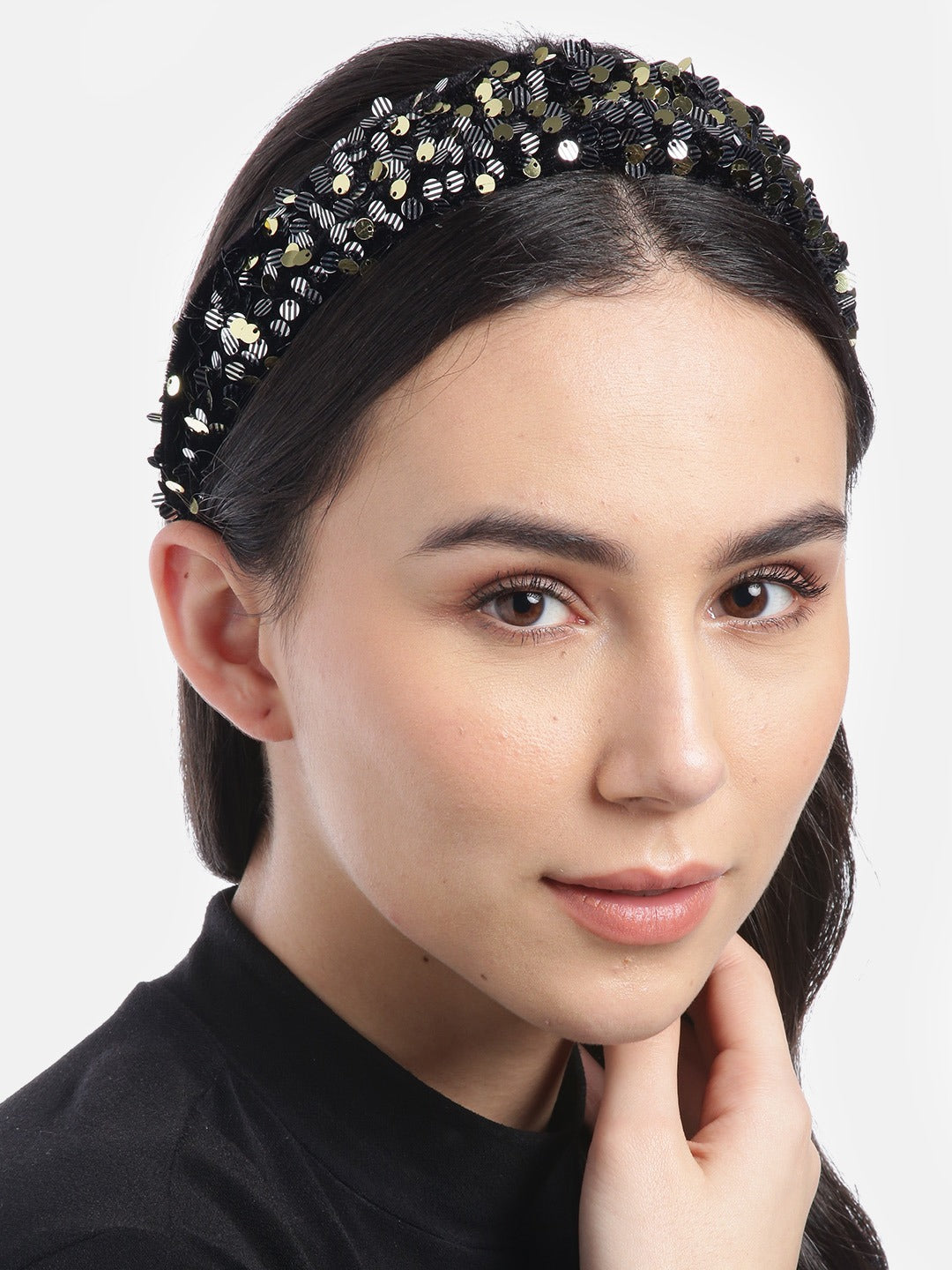 Blueberry Multi sequin embellished black velvet hair band