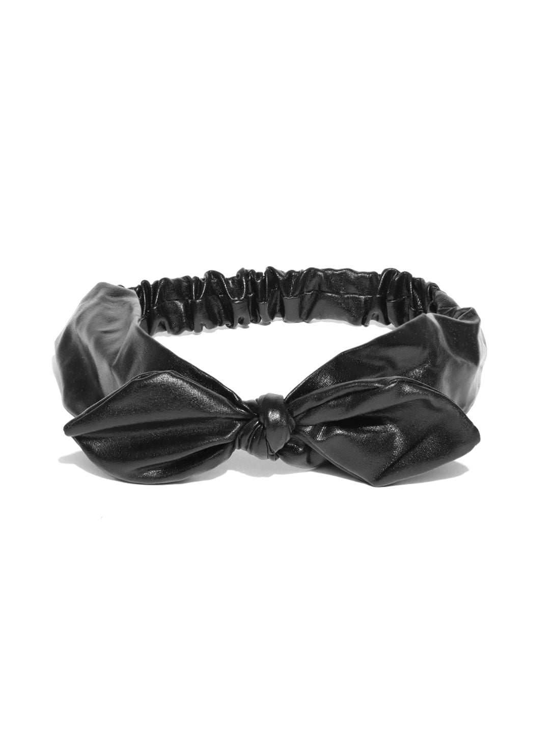 Blueberry solid black leather bunny knot hair band