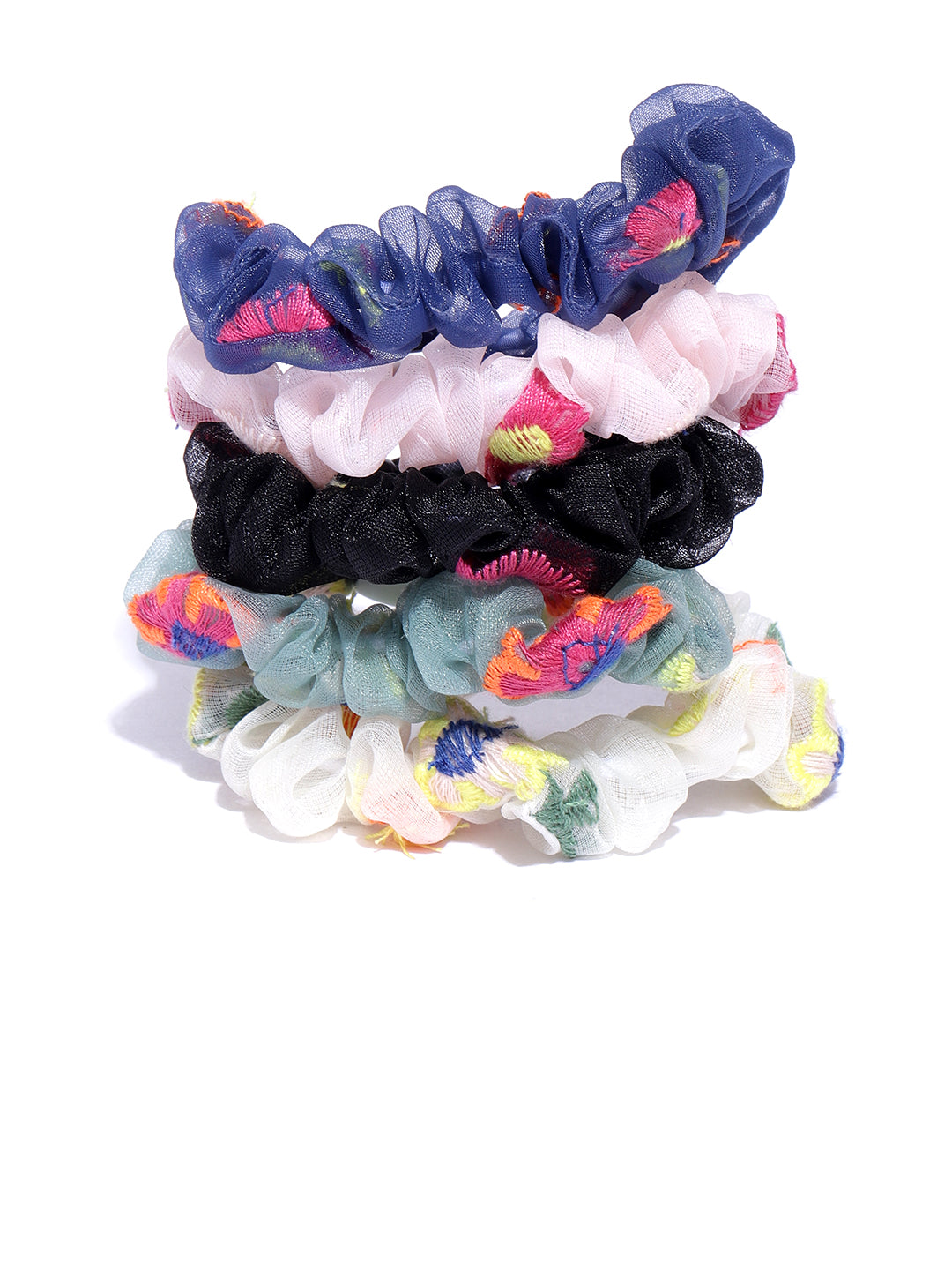 Blueberry set of 5 multi embriodery scrunchies