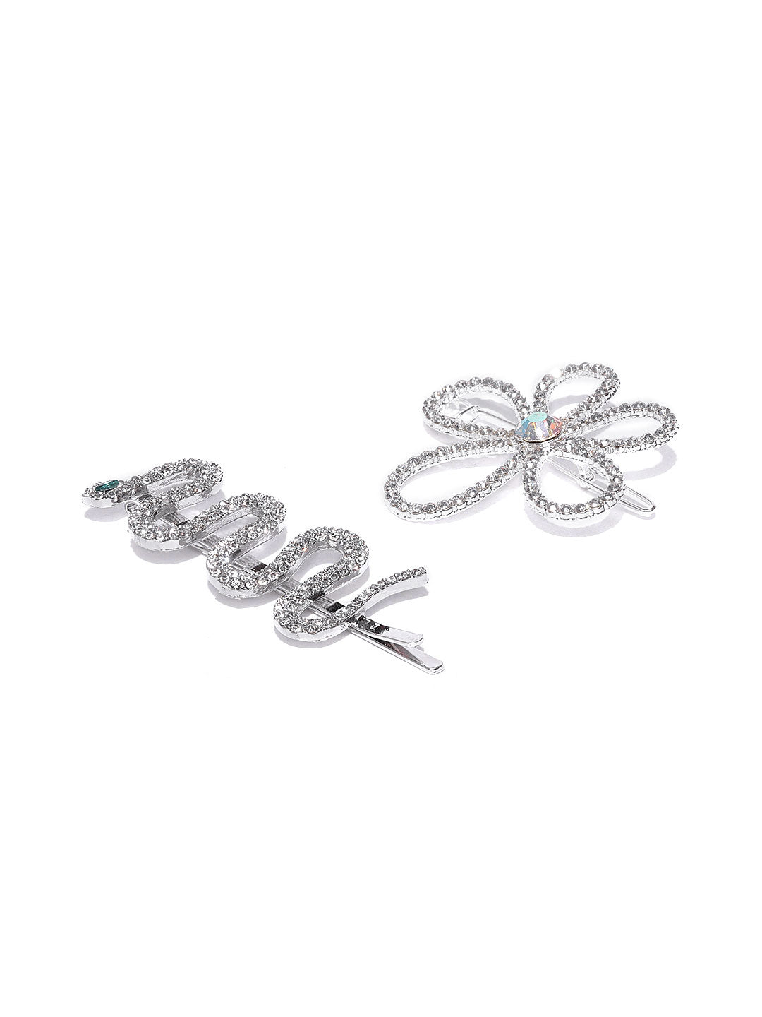 Blueberry set of 2 silver crystal diamond embellished bobby hair pins