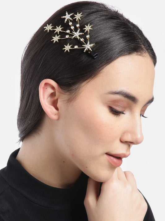 Blueberry gold plated star shape crystal embellished alligator hair clip