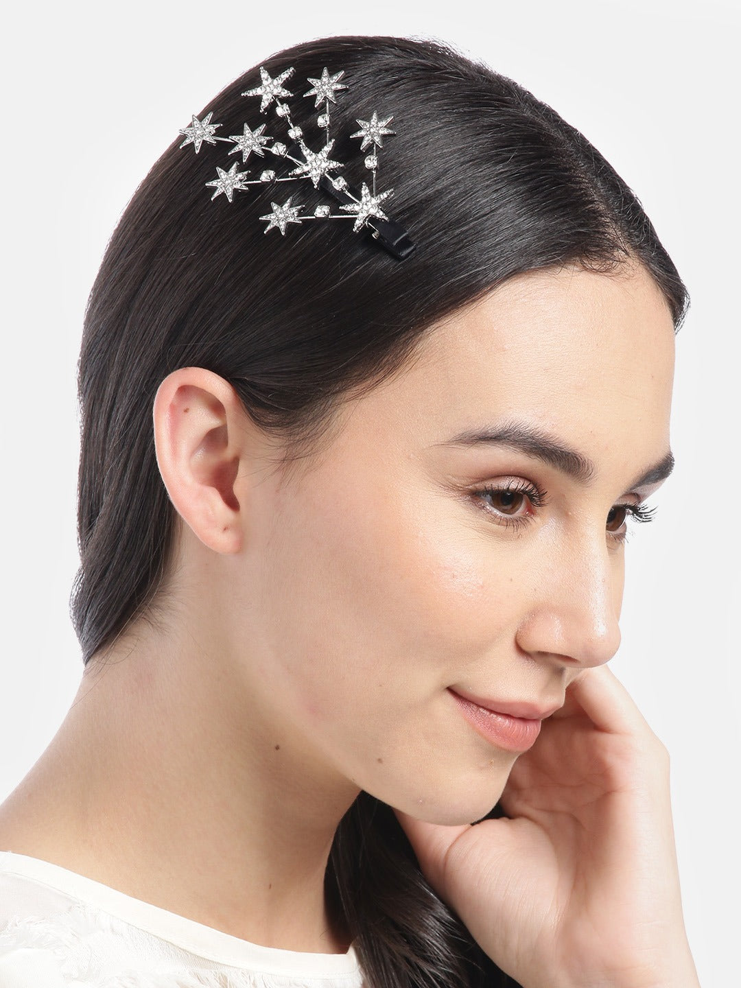 Blueberry silver plated star shape crystal embellished alligator hair clip