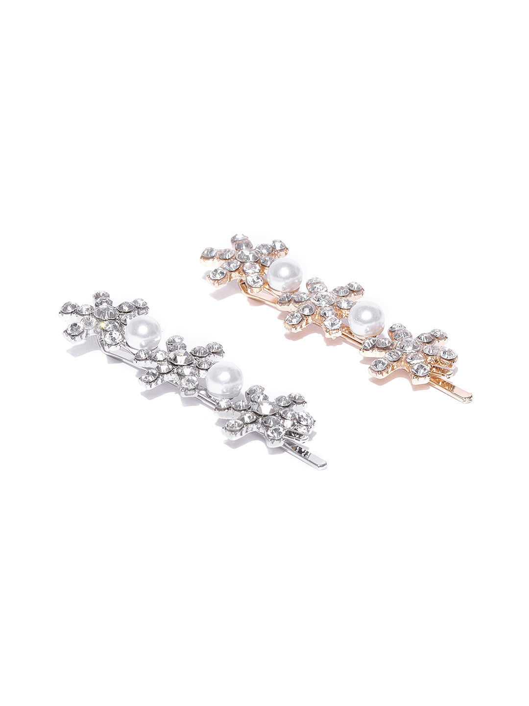 Blueberry set of 2 silver and gold crystal embellished bobby pins
