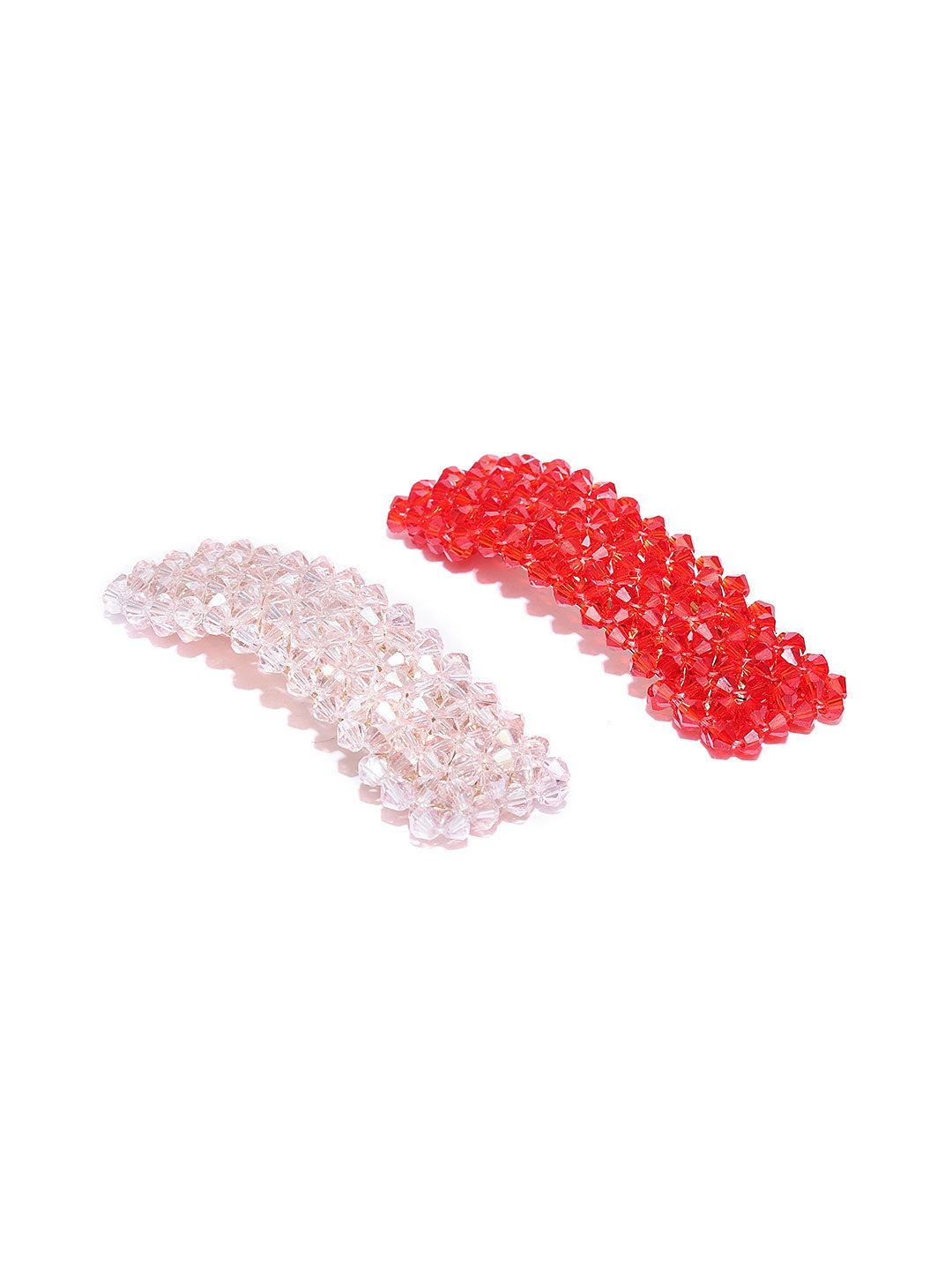 Blueberry set of 2 red and peach crystal beads detailing Tic Tac Hair Clip