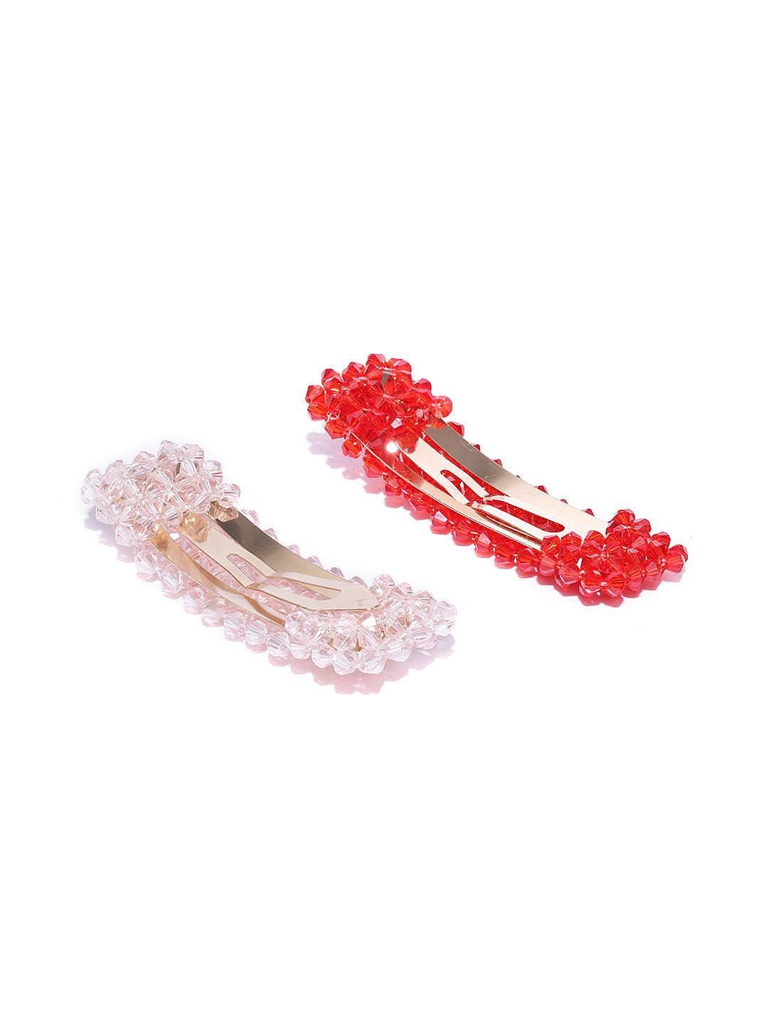 Blueberry set of 2 red and peach crystal beads detailing Tic Tac Hair Clip