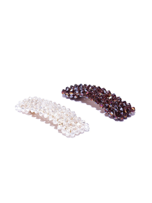 Blueberry set of 2 White and Maroon crystal beads detailing Tic Tac Hair Clip