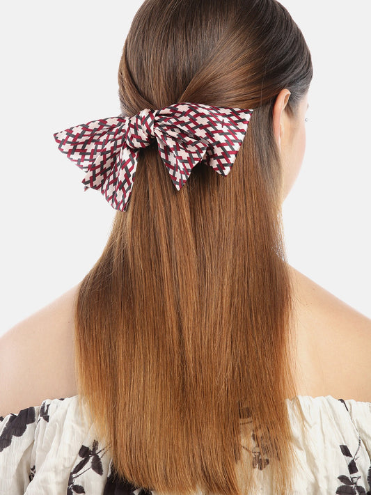 Blueberry multi printed satin bow knot hairclip