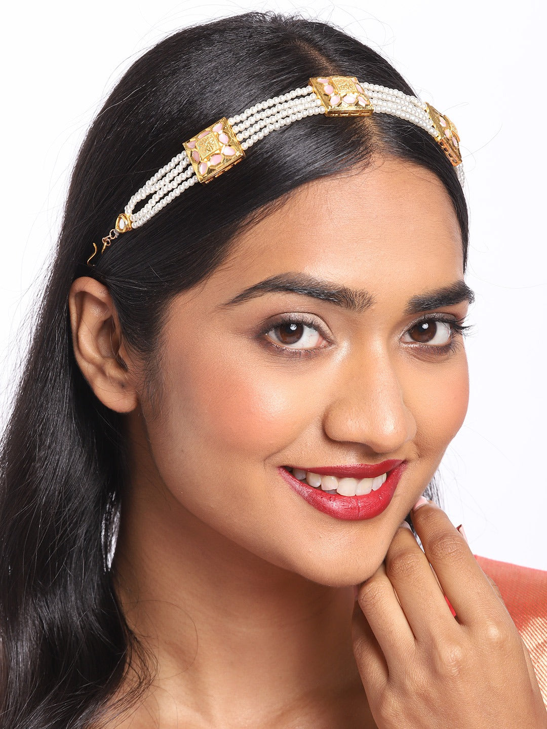 Blueberry Golden Kundan Stone and pearl embellished head chain