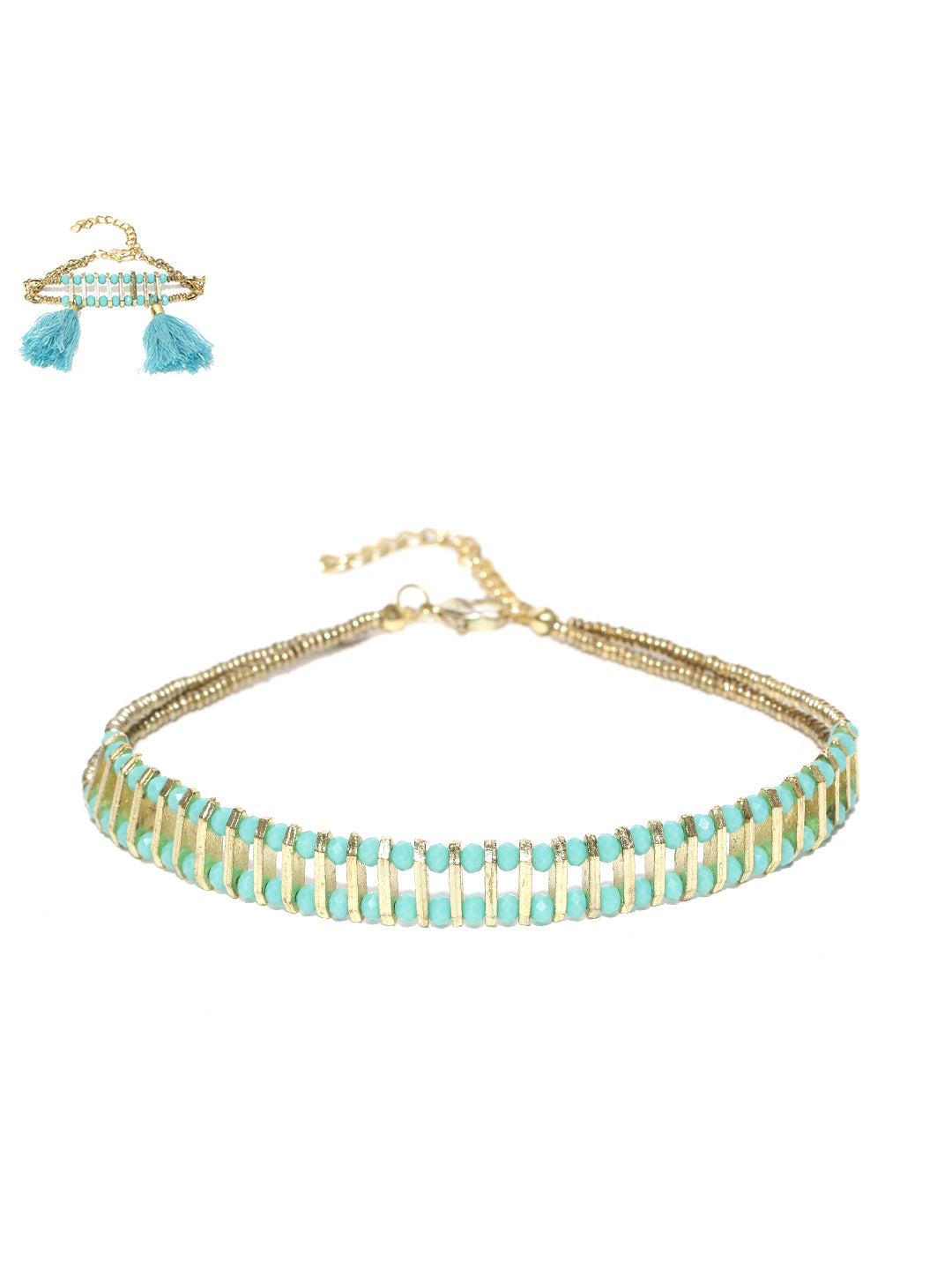 Gold and blue toned choker and bracelet set