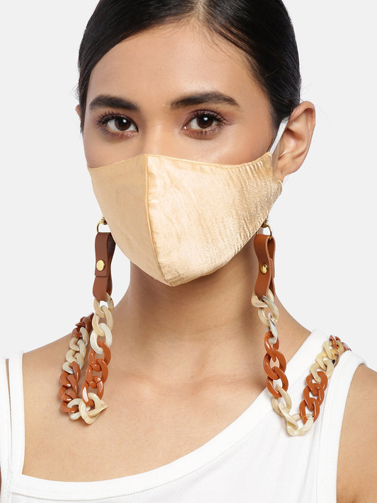 Blueberry golden Reusable 2-Ply satin face mask with chunky chain and leather strap