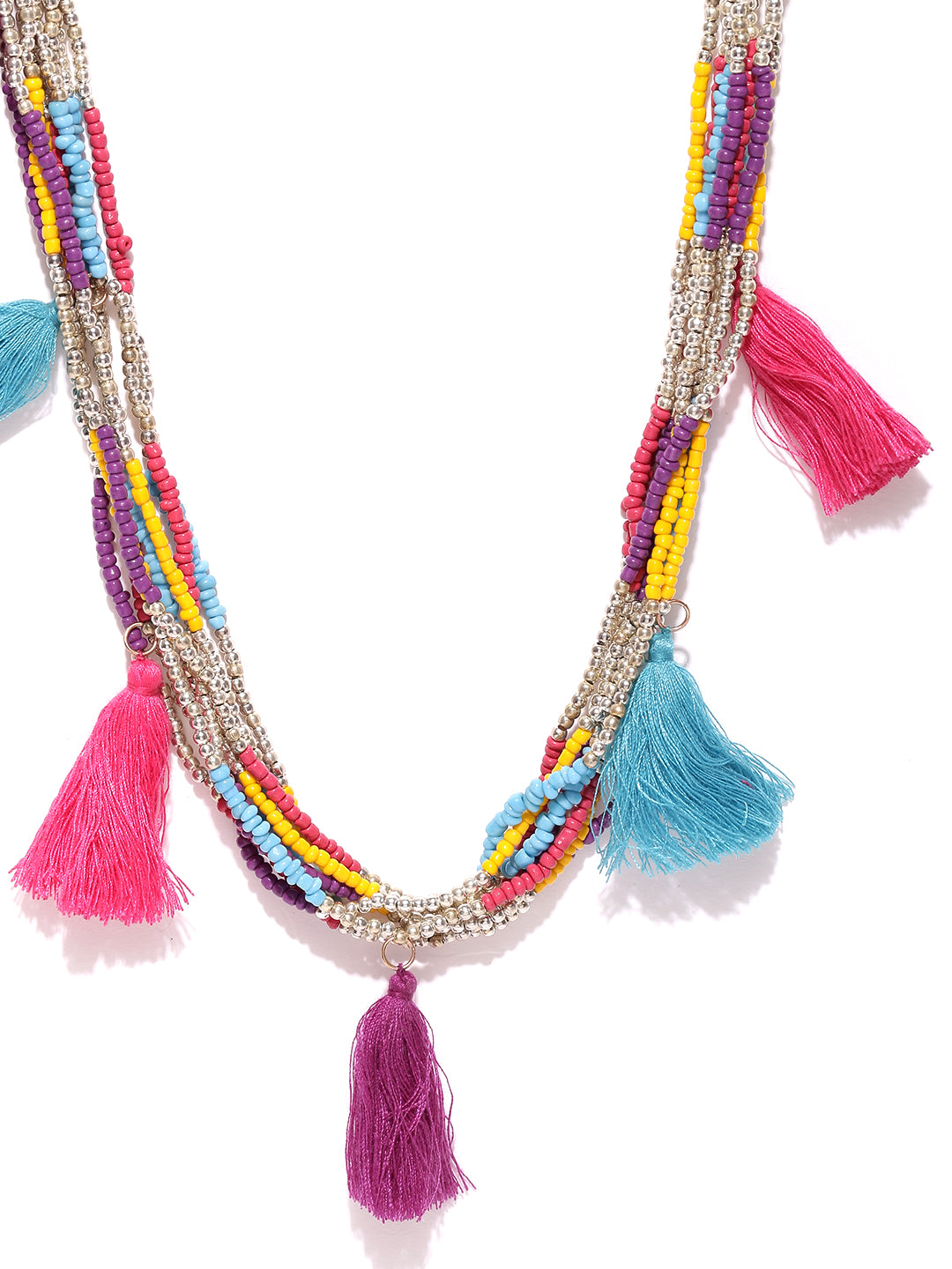 Multicolored beaded tassel necklace
