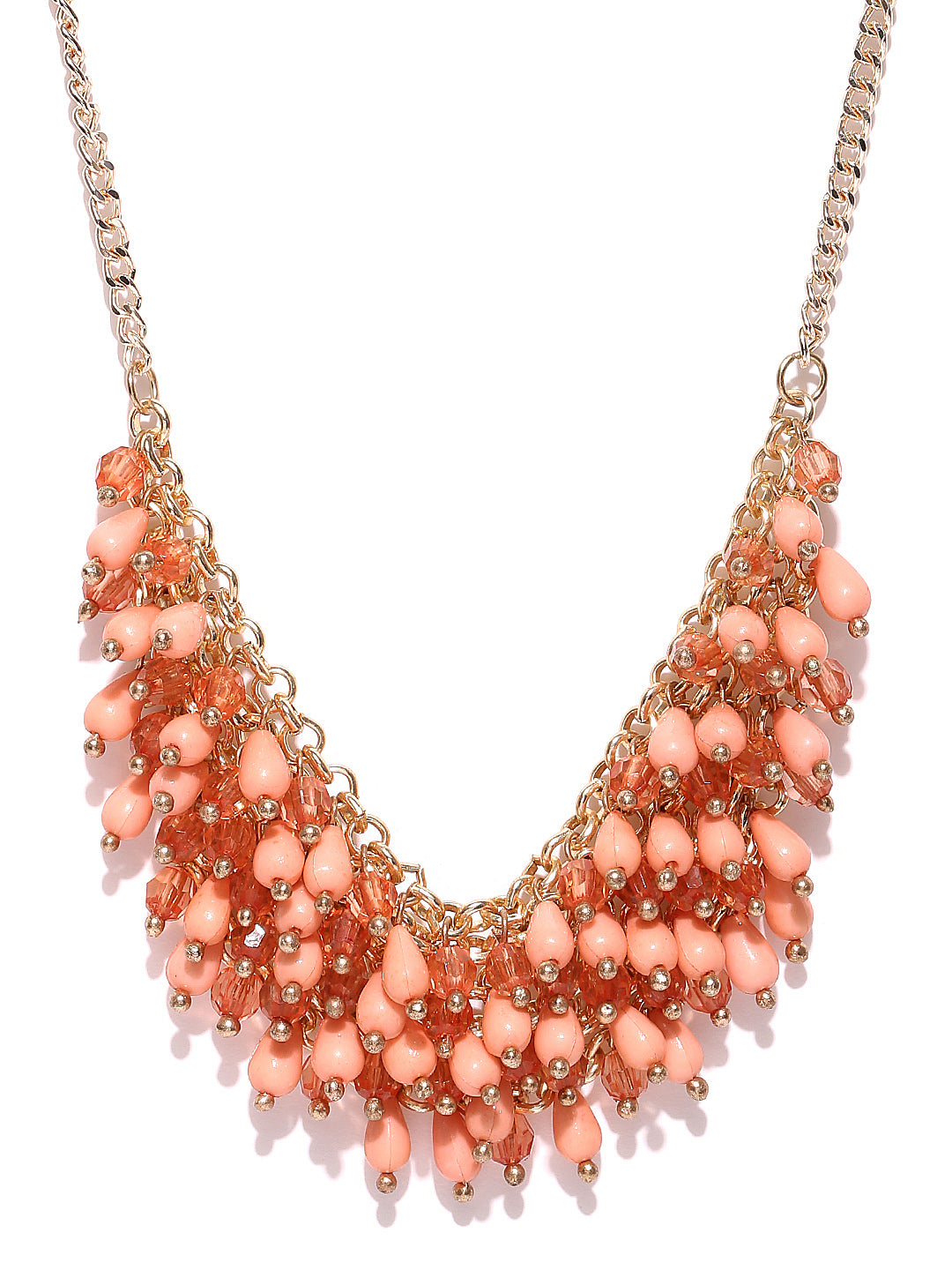 Blueberry peach and gold toned beaded necklace