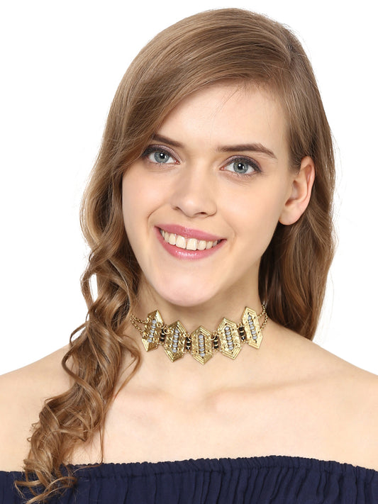 Gold toned beaded choker necklace