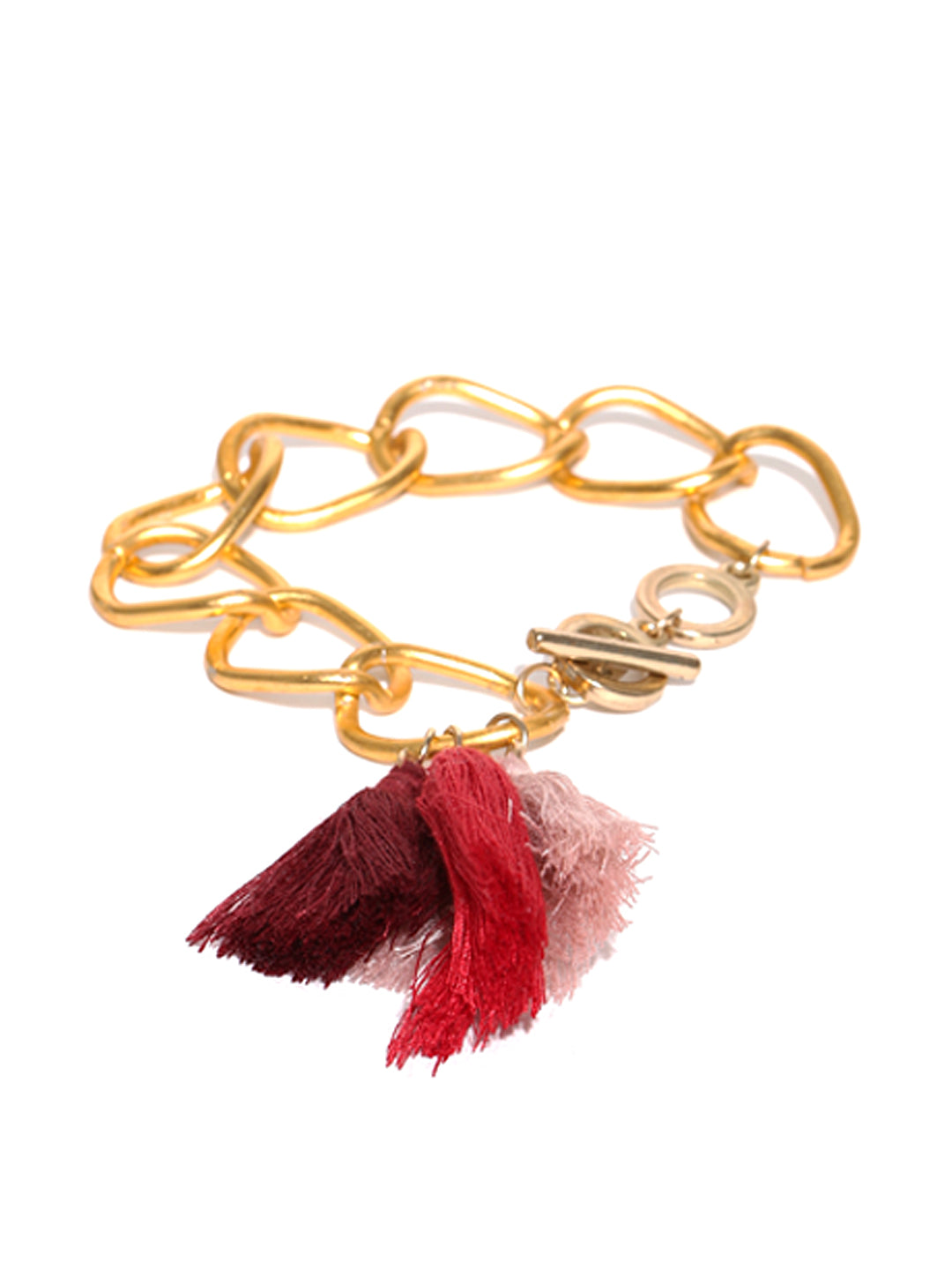 Gold toned multi tassel choker necklace with bracelet