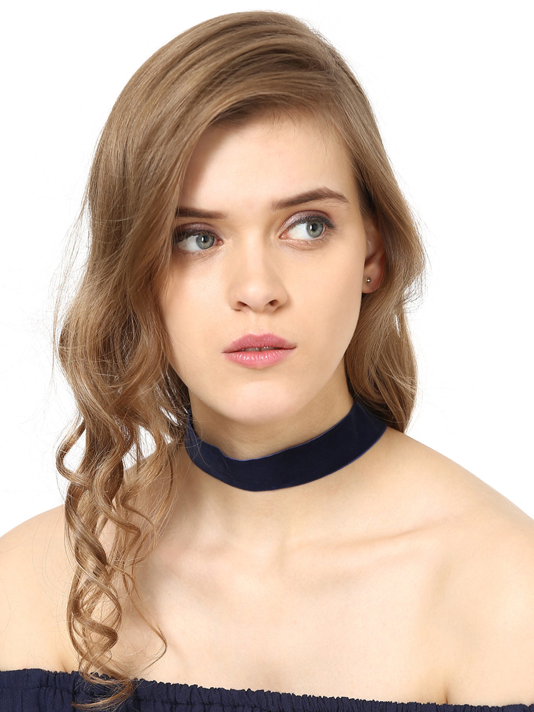 Set of 2 maroon and blue velvet choker necklace