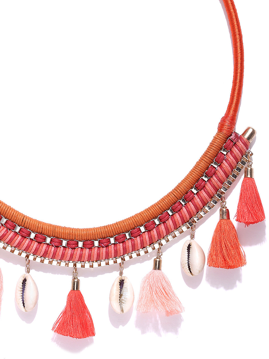 Blueberry red and orange toned statement tassel necklace