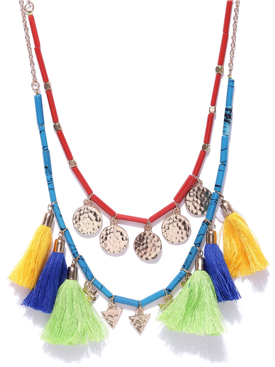 Blueberry coin and tassel layered necklace