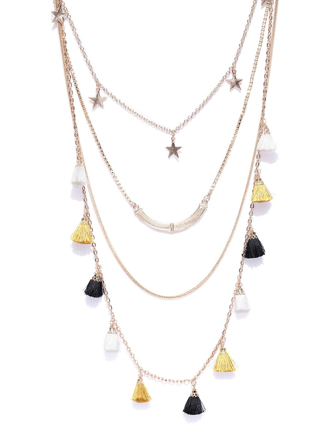 Blueberry gold layer chain necklace has tassel detailing