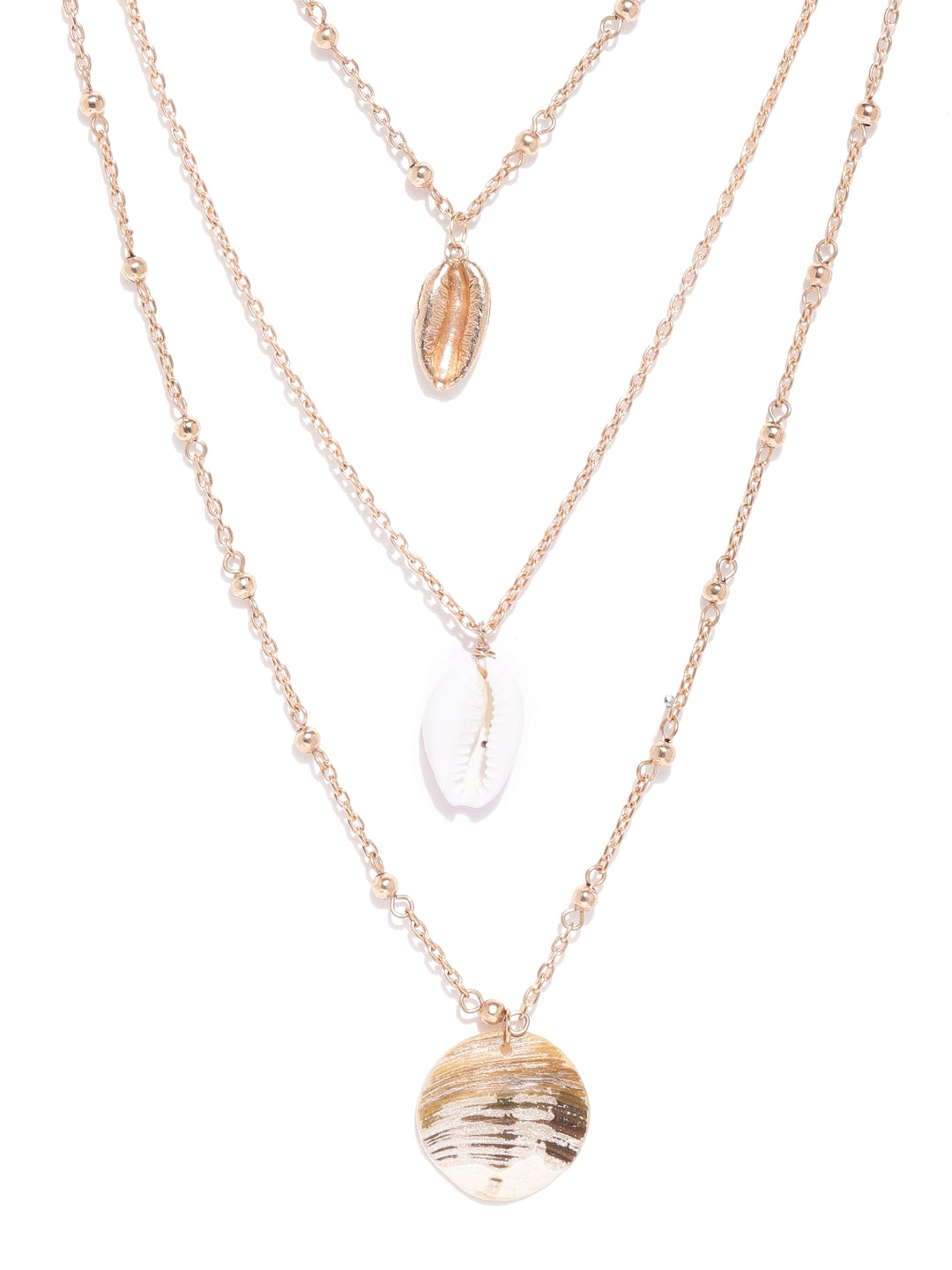 Blueberry gold plated chain layered shell detailing necklace