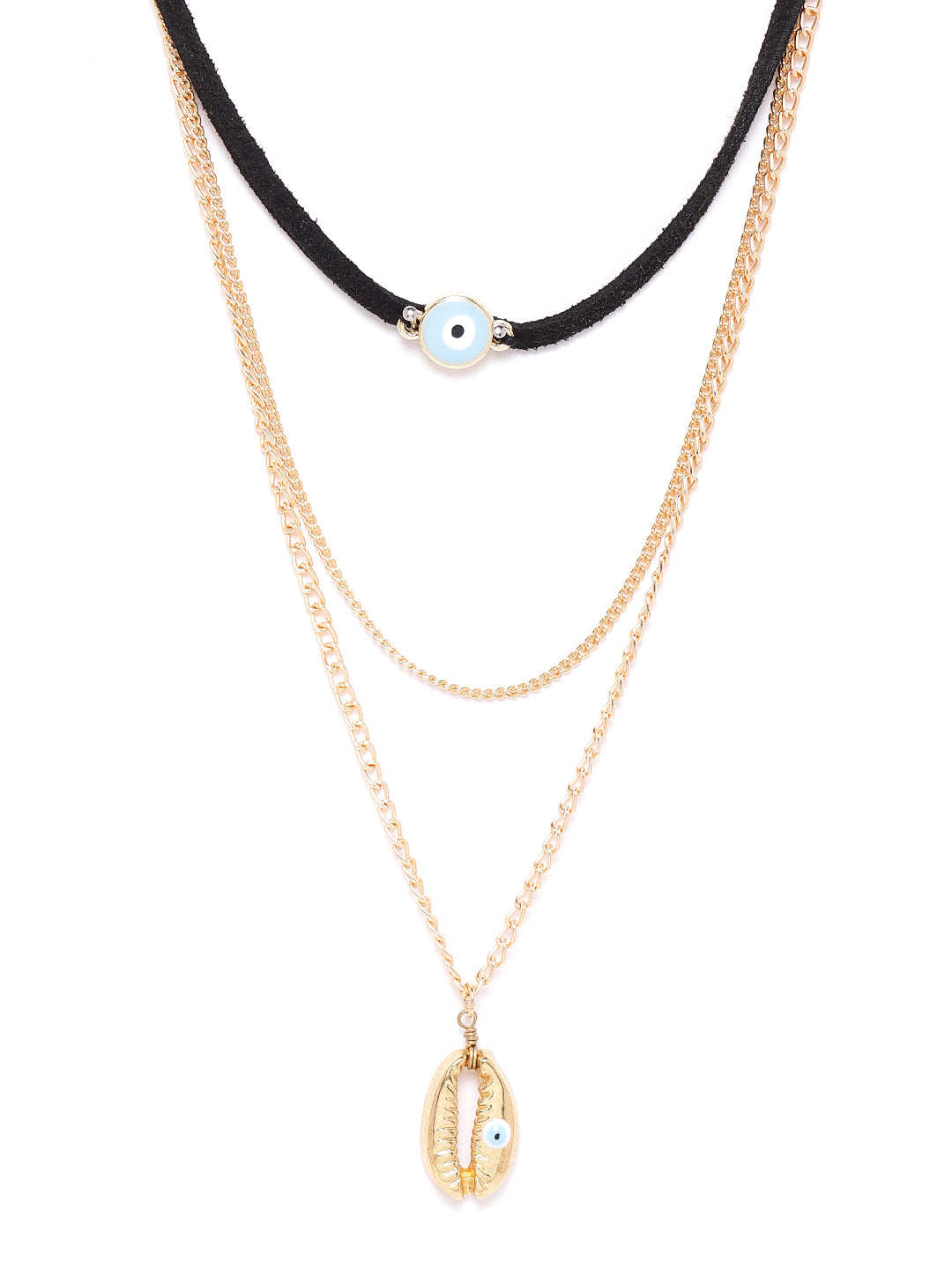 Blueberry gold Plated Evil Eye and shell detailing chain layered necklace