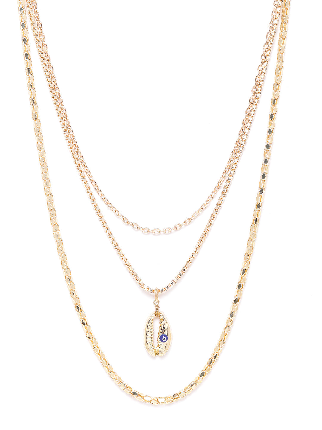 Blueberry gold Plated Evil Eye and shell detailing chain layered necklace