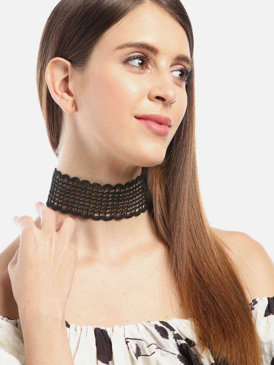 Blueberry black mesh lace woven choker necklace