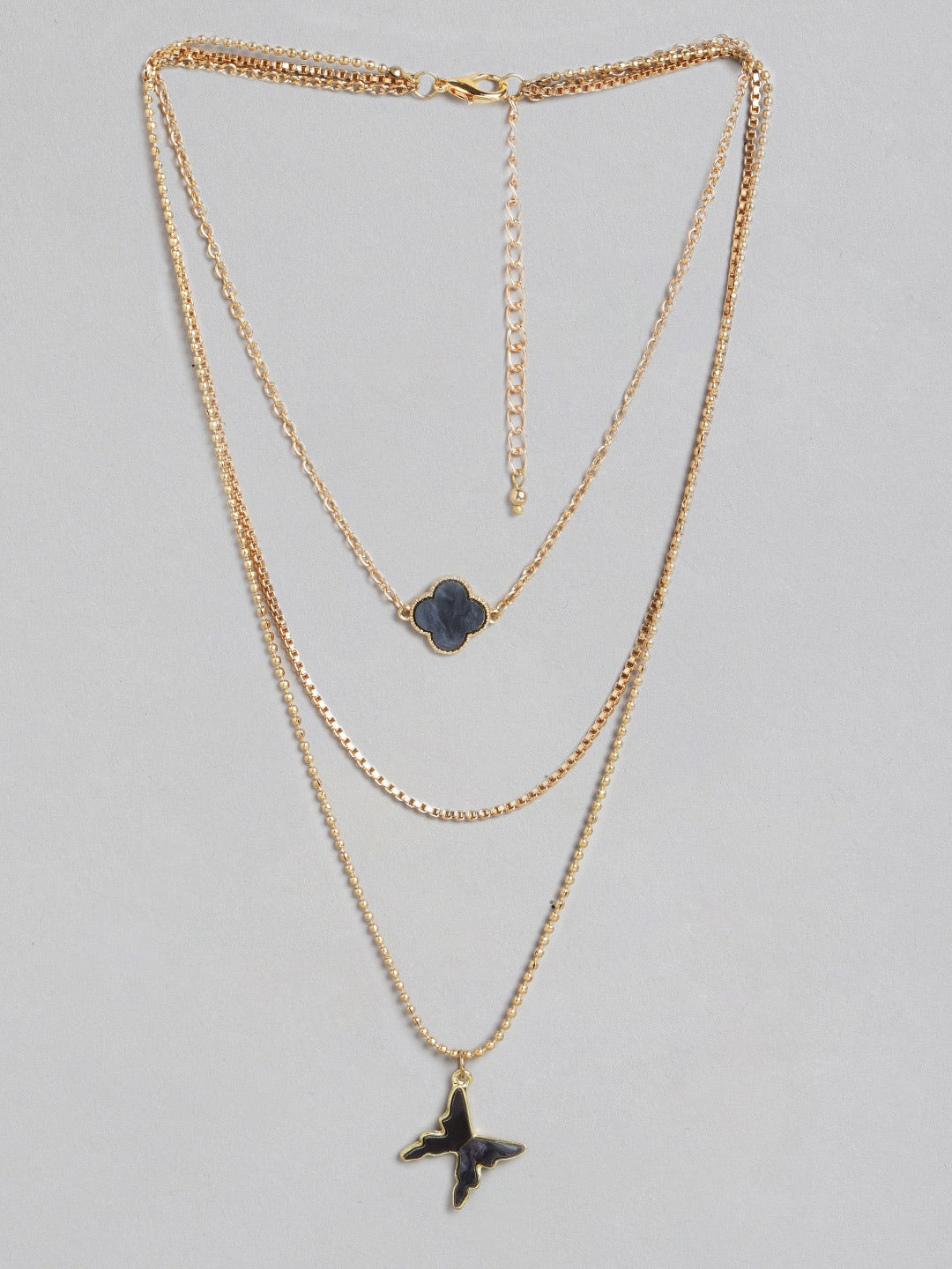 Blueberry gold plated chain layered pendant detailing necklace