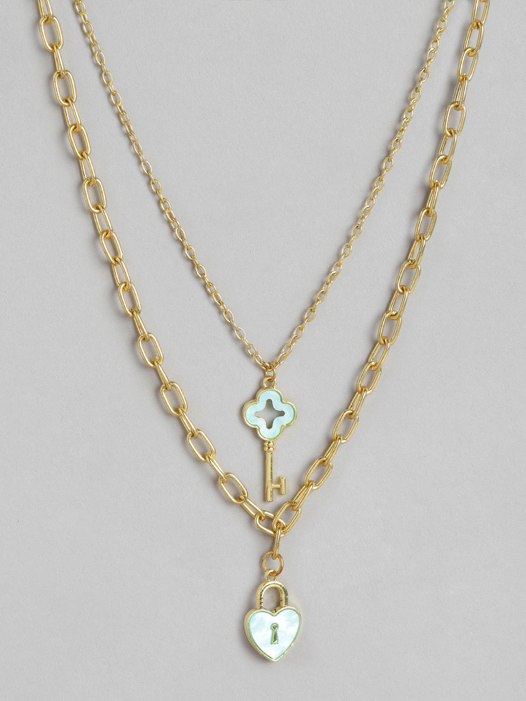 Blueberry Heart Lock and Key layered pendant detailing necklace
