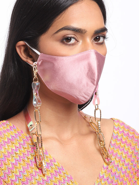Blueberry Mauve 2 ply satin resin chain Mask