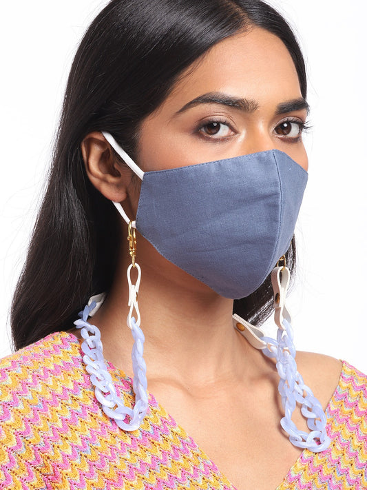 Blueberry Blue 2 ply satin resin chain Mask