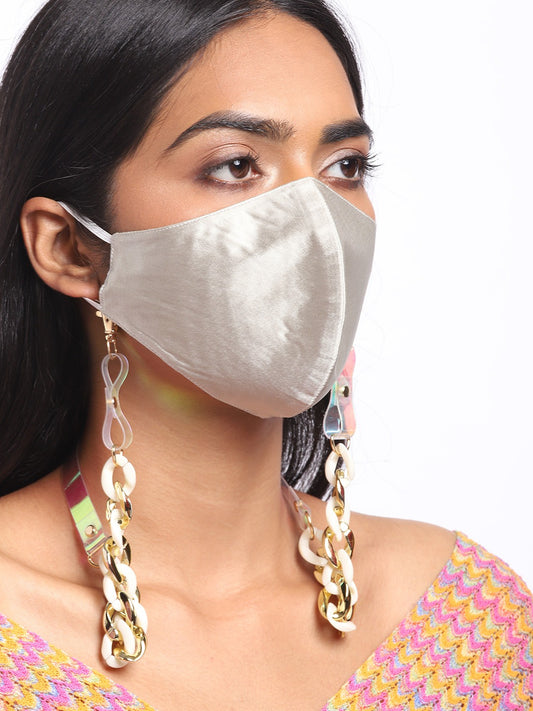 Blueberry Mint Green 2 ply satin resin chain Mask