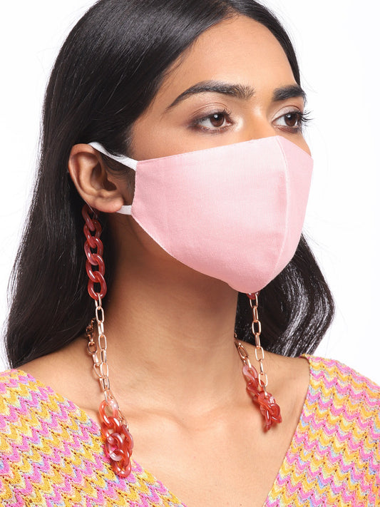 Blueberry Pink 2 ply satin resin chain Mask