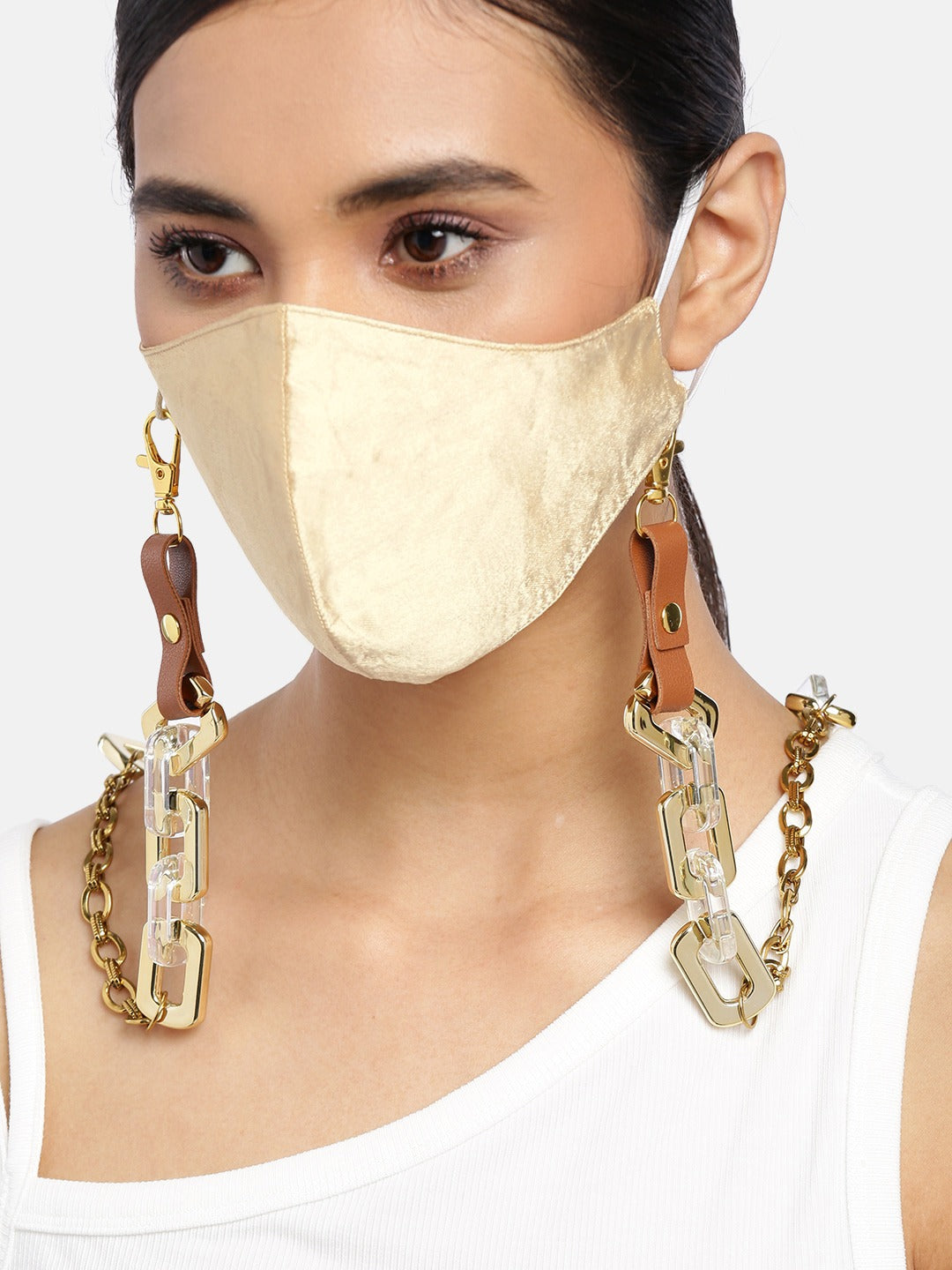 Blueberry golden Reusable 2-Ply satin face mask with golden chain