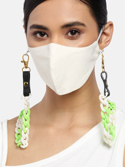 Blueberry white Reusable 2-Ply satin face mask with double tone chain