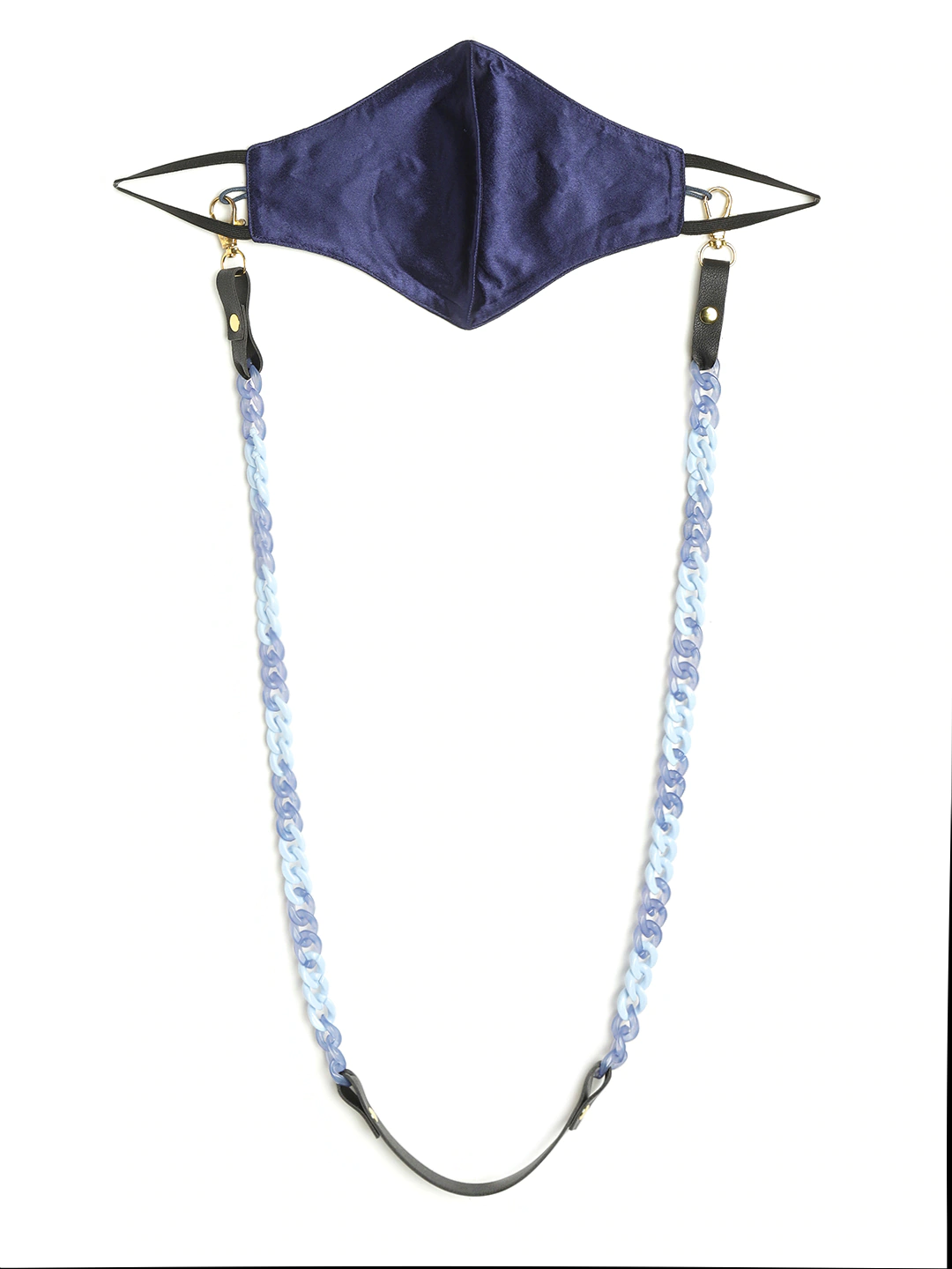 Blueberry blue Reusable 2-Ply satin face mask with blue double tone chain