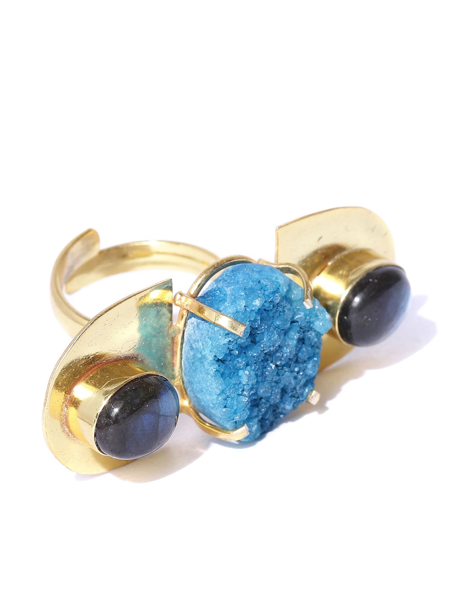 Blueberry gold plated agate stone detailing ring