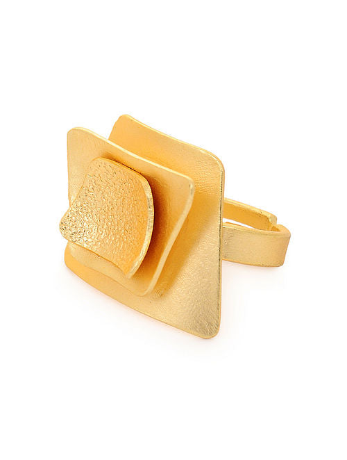 Blyeberry gold plated square shape brass finger ring