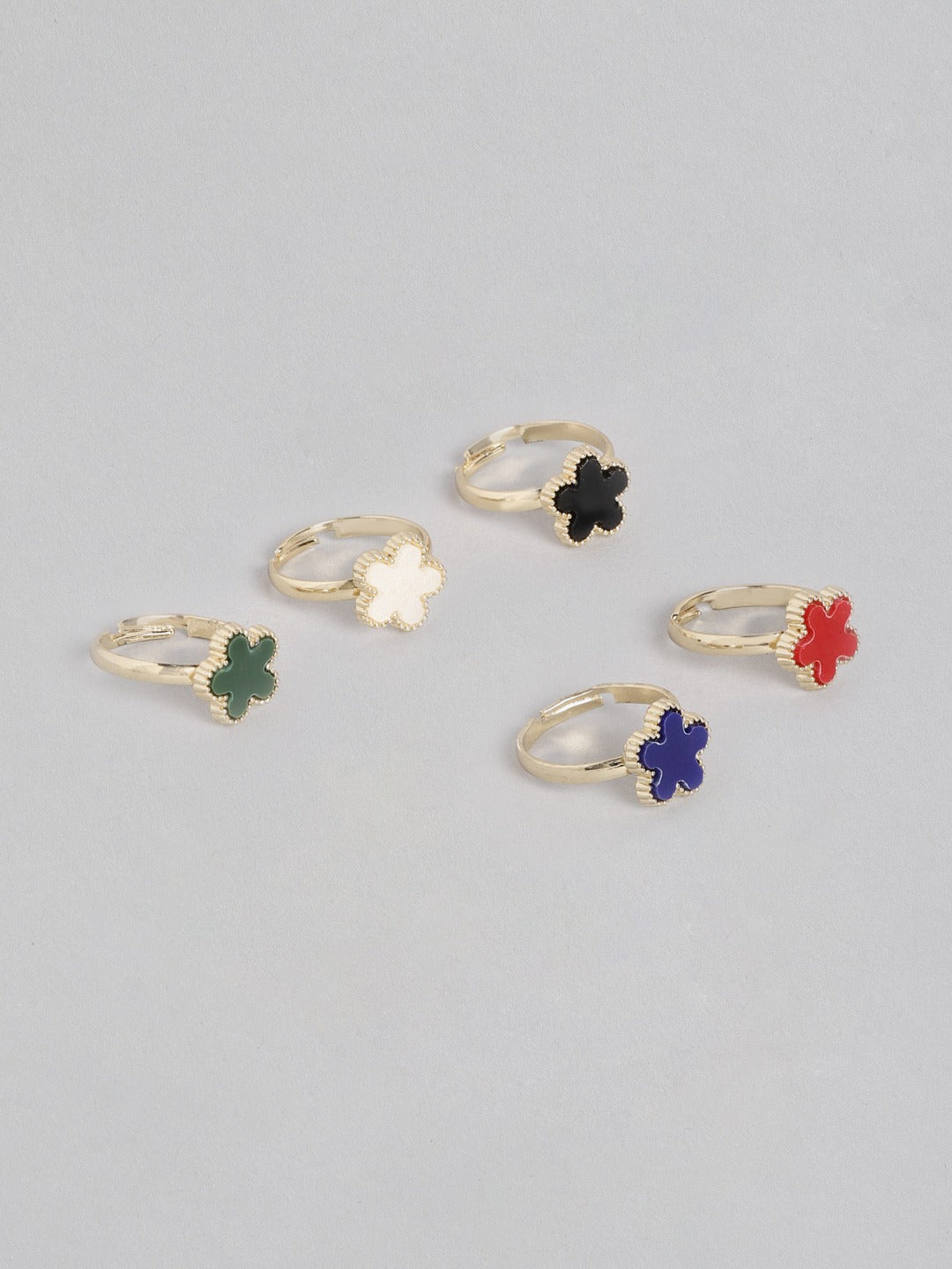 Blueberry set of 5 multi color gold plated rings