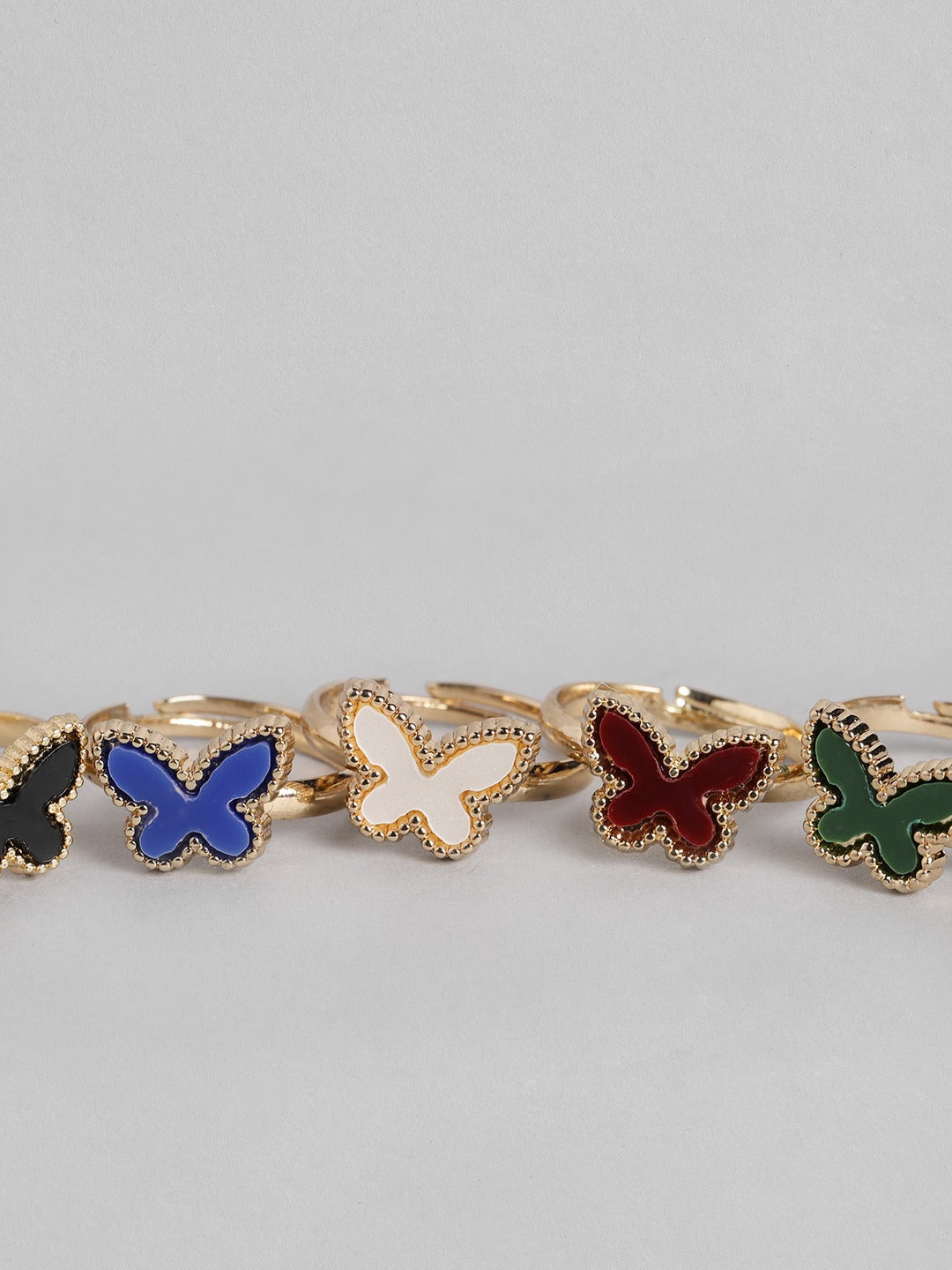Blueberry set of 5 multi color gold plated rings